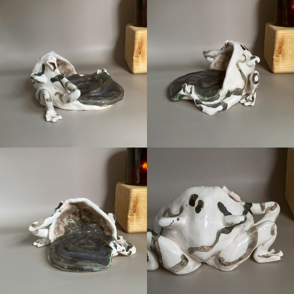 Frog catchall dish RUSTIC B&W